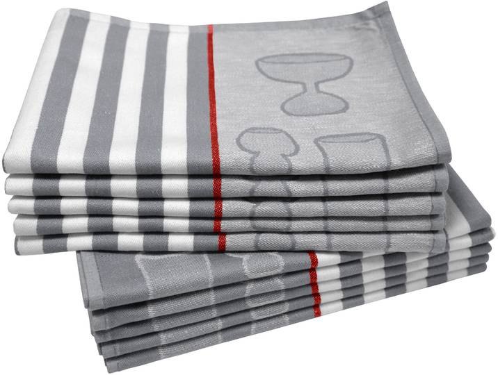 Geschirrtuch DYCKHOFF Gläser / Halbleinen , grau (anthrazit), B:50cm L:70cm, 45% Leinen, 55% Baumwolle, Geschirrtücher, Geschirrtuch, mit Gläser & Streifen Motiv, Masse je Tuch ca. 50x70 cm