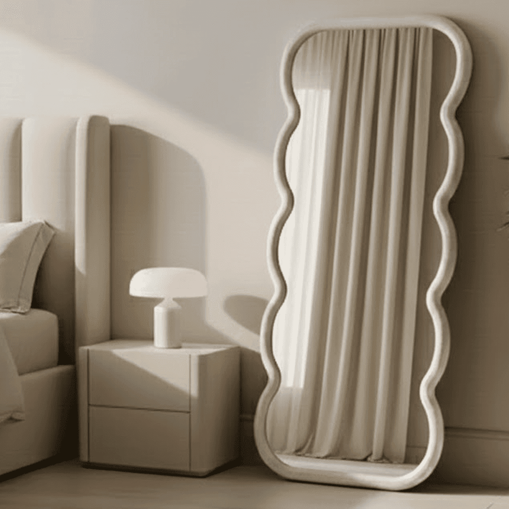 Amina Floor Standing White Concrete Effect Wave Effect Mirror