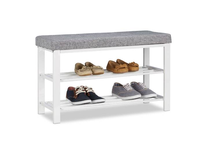 Schuhbank mit Polster Weiss-Grau