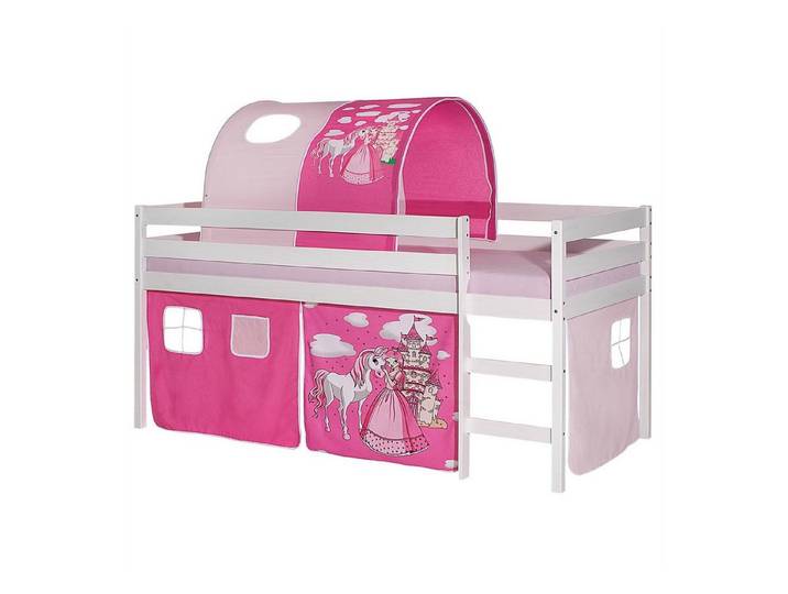 IDIMEX Hochbett ERIK Hochbett Spielbett Kinderbett Etagenbett Vorhang Betttunnel PRINZESSIN