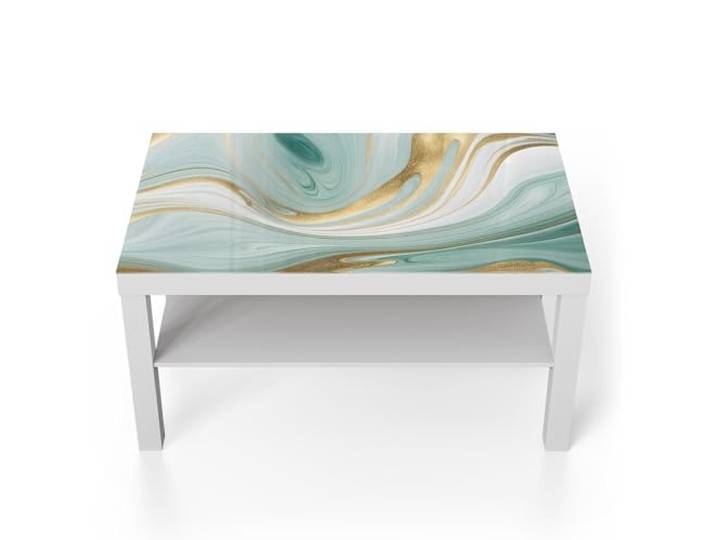 DEQORI Glastisch weiß groß 90x50 cm Motiv Smaragdfarbene Wogen ausgefallener Beistelltisch aus Glas Hochglanz Couchtisch fürs Wohnzimmer moderner Couch Tisch mit Design