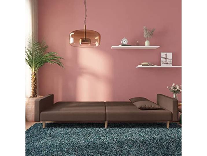 KTHLBRH Schlafsofa 2-Sitzer Stoff Taupe mit 2 Kissen Holzrahmen, umwandelbar, Schaumstoff, 110 kg, für Wohnzimmer und Büro