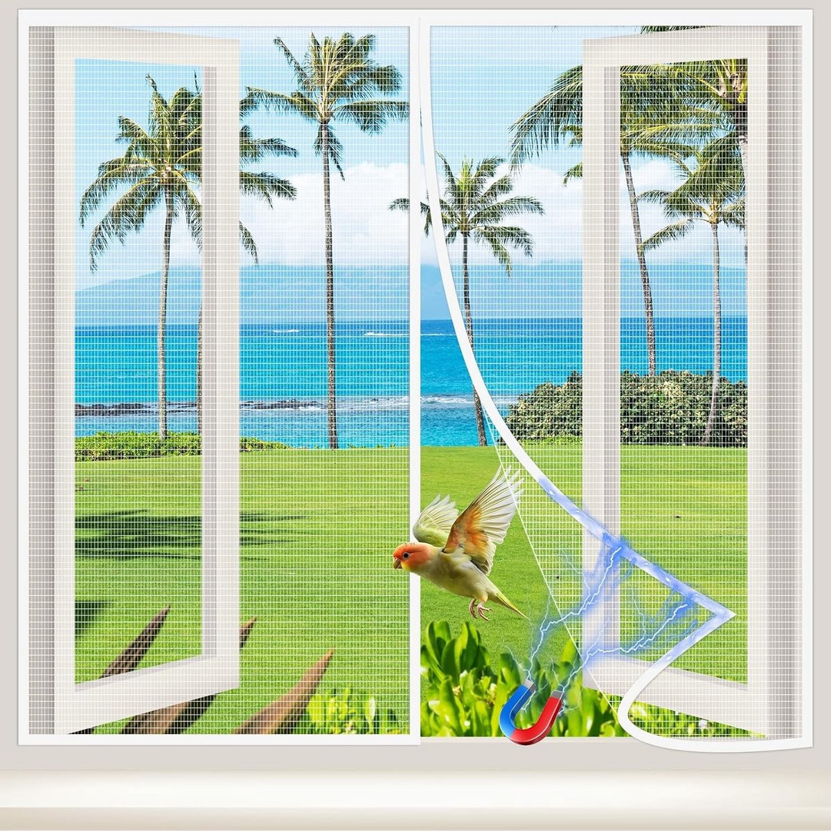 Insectenwerend hor voor raam met magnetische strip, flexibel polyester, 110 x 130 cm