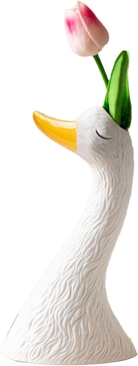Keramische Zwaan Vaas in Geel met Bloempot Figuur voor Decoratief Gebruik