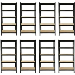 8 x T-RAX Schwarz Lagerregal 75cm x 150cm x 30cm