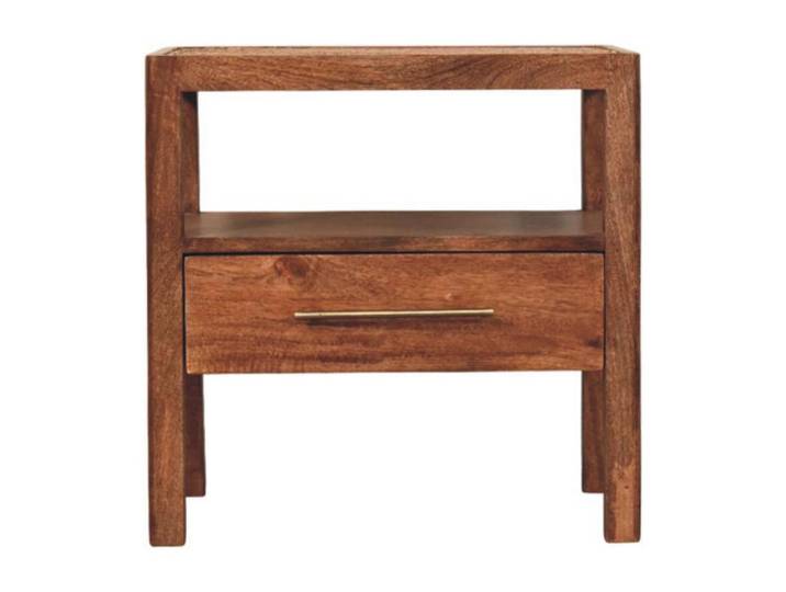 Artisan Furniture Nachtkasten The Caldera, 1 Schublade und Offenes Regal, Hellbraun, Dunkelbraun, Holz, Echtholz,Mangoholz, Holz Optik, Rechteckig, 55x55x35 cm, Schlafzimmer, Nachttische