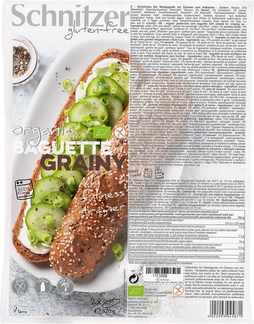 Schnitzer Pão Baguete Sementes Grainy Sem Glúten Bio 320g