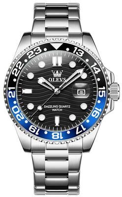 Everyday Crate OLEVS 3610 Mens Quartz Watch Stainless Steel Waterproof Watch With Luminous Display black + Silver