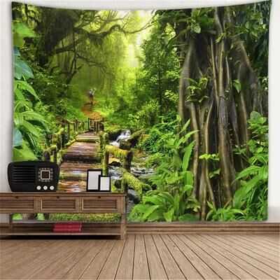 Inspire Essentials Forest Window Illusion Wall Tapestry Scenic Nature Wall Hanging Decor 18 100x75cm