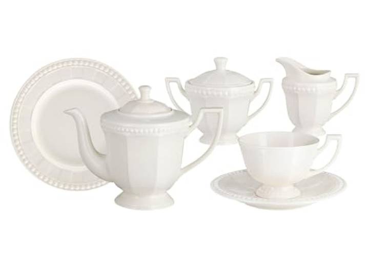 VILLA ITALIA Kaffeeservice für 6 Personen VENICE WHITE - Elegantes Kaffee- und Teeservice, Mikrowellen und Spülmaschinenfest Kaffeegeschirr