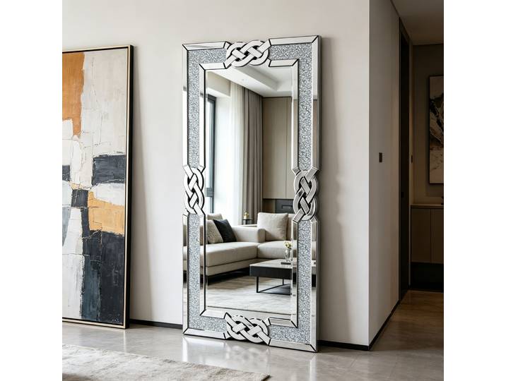 Miroir rectangulaire en cristal de 120 cm avec incrustations de diamants pour décoration murale, bordure en diamants de cristal, pour salon au-dessus du foyer