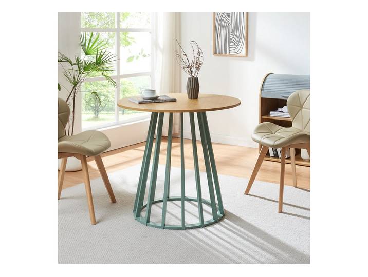 en.casa Esstisch, »Lensuu« 76 x Ø80 cm Holzgestell rund Pastellgrün/Eicheoptik