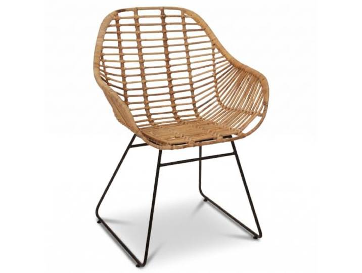 Rattan-Korbstuhl Retro-Stil Club-Sessel mit Armlehne Lounge Esszimmer-Sessel auf Eisen-Gestell