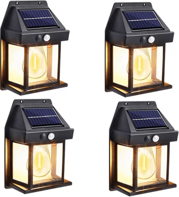 Inspire Curations Solar Motion Sensor Wall Light Waterproof Tungsten Filament Outdoor Lamp 4pcs