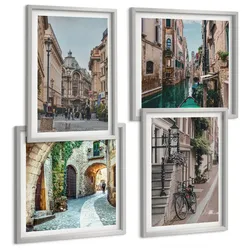 BILDER SET 4er Set - 50x50 cm & 40x60 cm Silberner Rahmen - Venezianische Straßen Wasserarchitektur