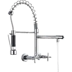 KLARWERK® Björn | Gastronomie Armatur Wandmontage Chrom | Profi Küchenarmatur Edelstahl Zwei Brausen Feder | Doppelspülbecken Wasserhahn Restaurant
