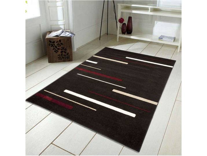 Tapis toucher laineux motifs lignes chocolat 160x230