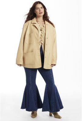 Plus Size Women's Relaxed Faux Leather Blazer by June & Vie in Pebble (Size 18/20)