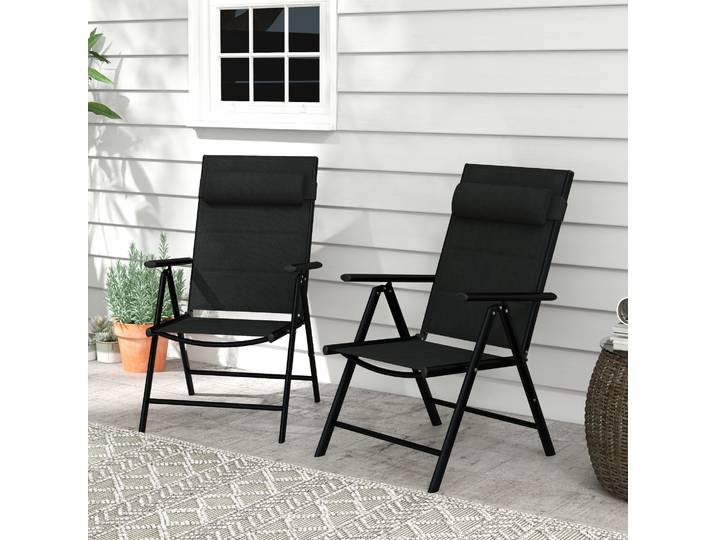 Outsunny Chaises Jardin Pliantes Noir Alu Lot de 2