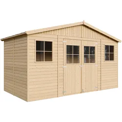 HOLZ-GARTENHAUS MIT IMPRÄGNIERTEM BODEN - H246 x 418 x 220 cm/ 8 m2 - M332+332G