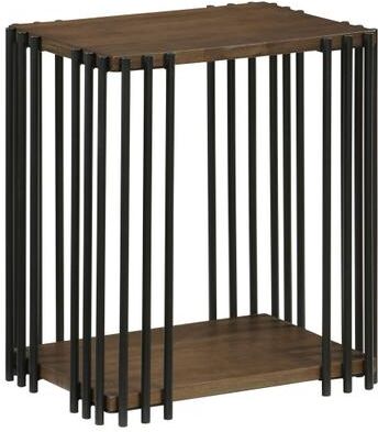 Costway Rubber Wood Side Table with 2-Layer Storage Shelves and Metal Frame-Walnut