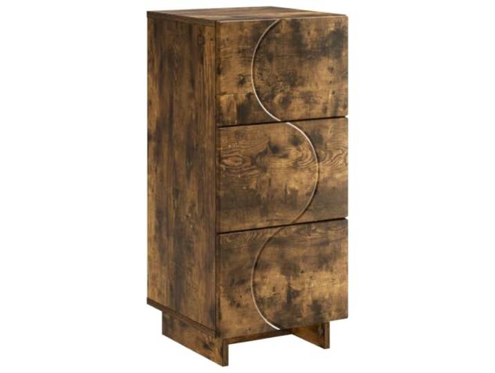 Foknhdi Sideboard Räuchereiche 33,5x34,5x75 cm Kommode 3 Schubladen Kompakter Mehrzweckschrank mit flexiblen Auszügen für Essbereich oder Diele sorgt für geordnete Alltagsutensilien.