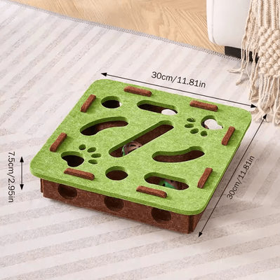 Inspire Curations Hide & Seek Felt Puzzle Box Cat Puzzle Toy For Mental Stimulation & Active Play square Green