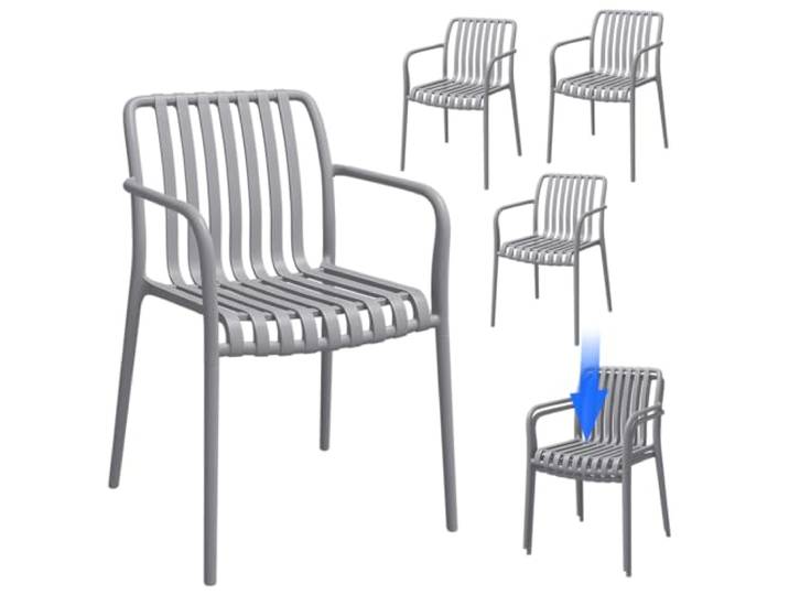 STEELSØN Pincoya Gartenstühle 4er Set, Grau, stapelbar, wetterfest, 120 kg Outdoor Loungesessel, UV-beständig, Balkonstuhl, Gartensessel aus Kunststoff, Armlehnenstuhl Garten/Balkon, Terrassenstuhl
