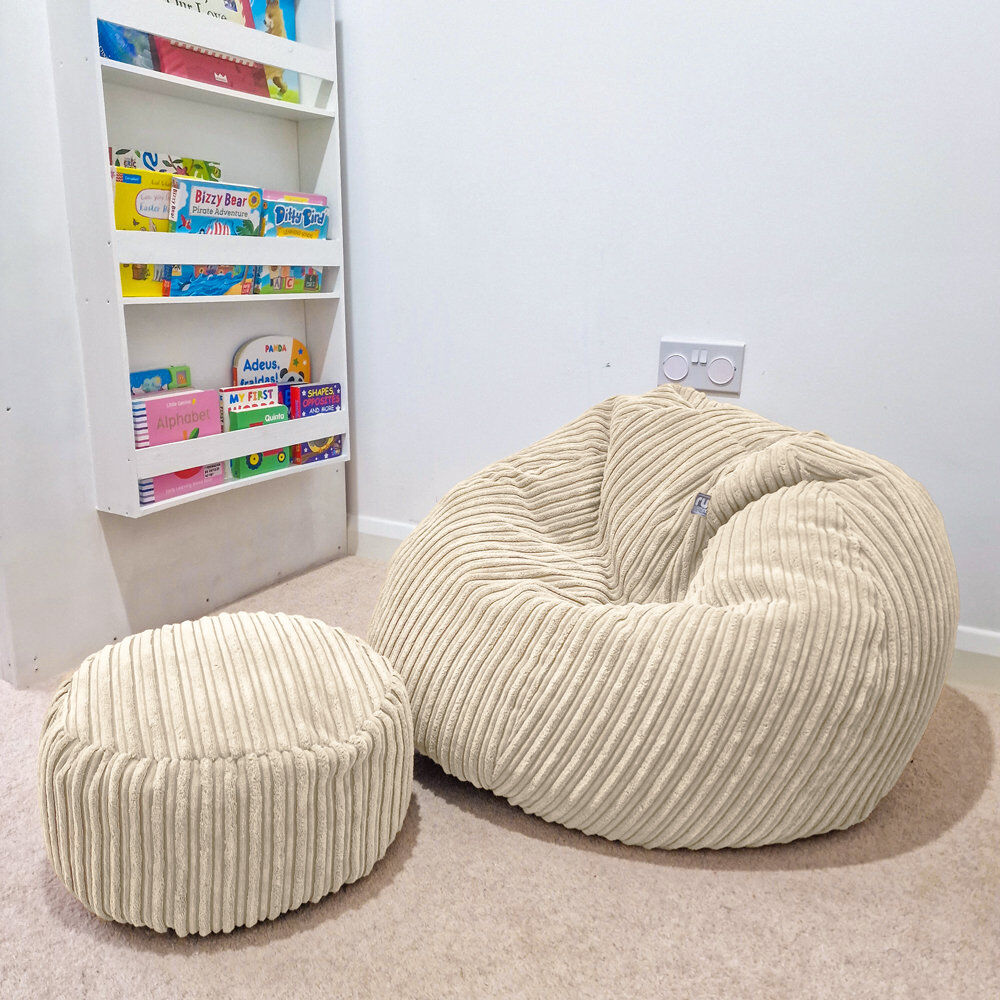 Isabelle & Max rucomfy Beanbags Jumbo Cord Kids Mini-Slouch Bean Bag Chair - Childrens Bedroom Playroom Furniture and Fun Decor. Arrives with Filling and Machine Was Ivory Small