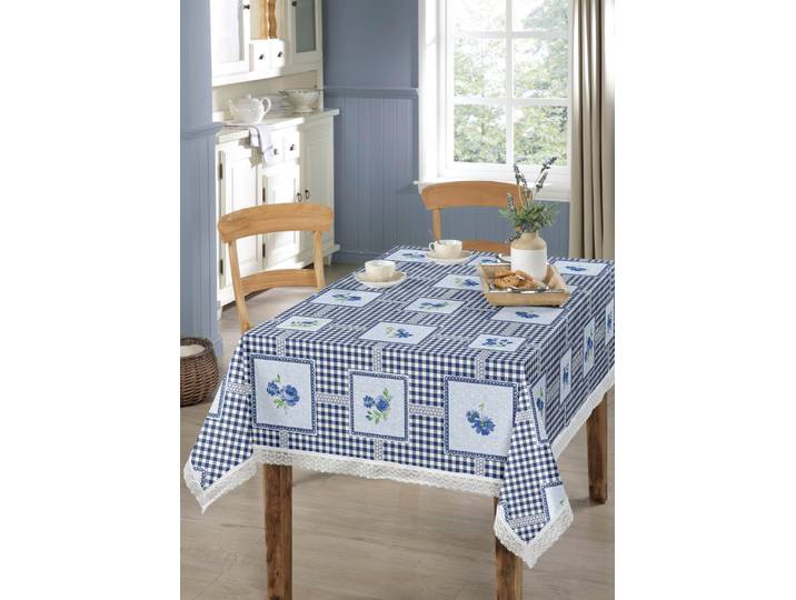 Pflegeleichte Wachstuch-Tischdecke, Blau, Größe 130 (Tischdecke, 130/160 cm)