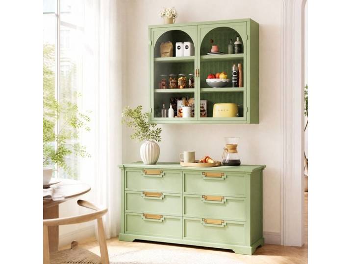 Vitrine murale porte vitrée double 3 étagères - TCQPZ - métal verre trempé vert 70 × 23 × 60 cm