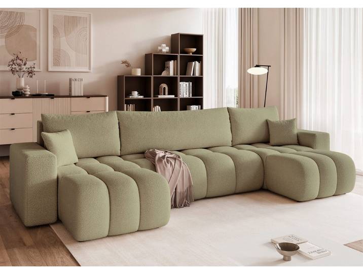 Fun Möbel Wohnlandschaft Schlafsofa ANABEL mit Ottomanen in Stoff, mit Schlaffunktion, Bettkasten, Rücken echt bezogen