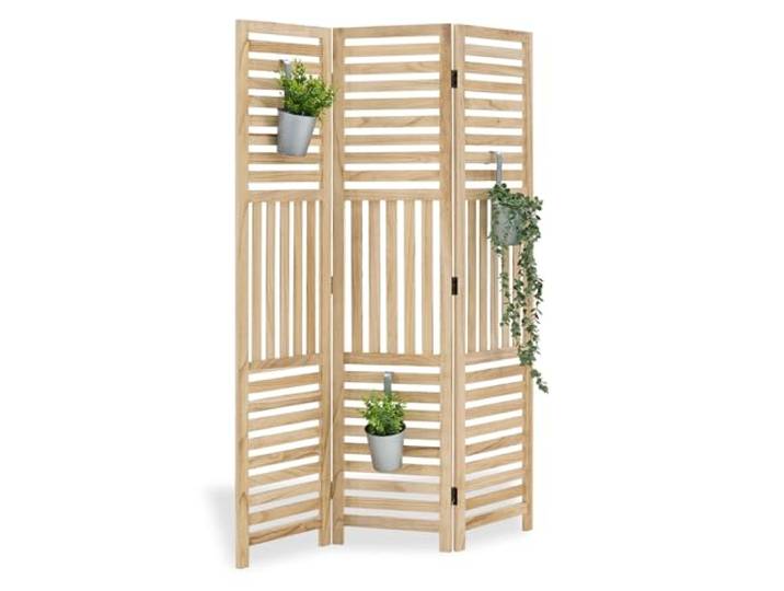 Homestyle4u Paravent 3 teilig Indoor Raumteiler Holzlamellen Natur 170x120 cm Trennwand Sichtschutz Holz freistehend