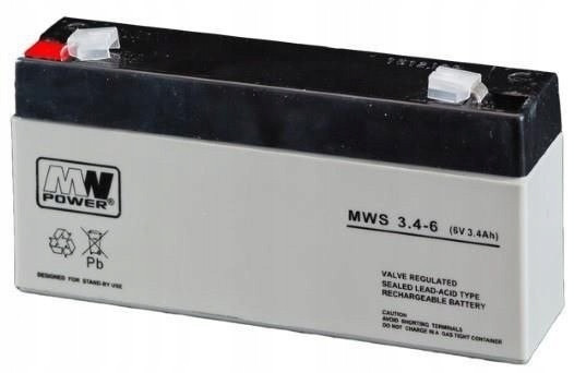 MW Power MWS 3.4-6 Verzegelde Loodaccu VRLA, 6 V, 3,4 Ah, Zwart/Wit