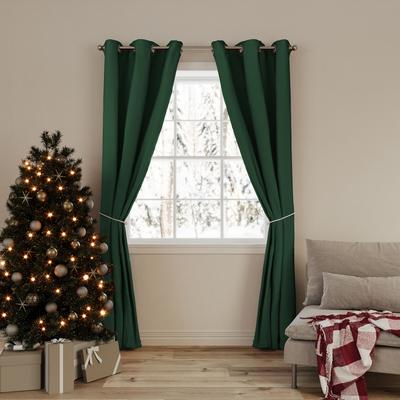 No. 918 Gloria Christmas Grommet Curtain Panel Pair with Tie Backs