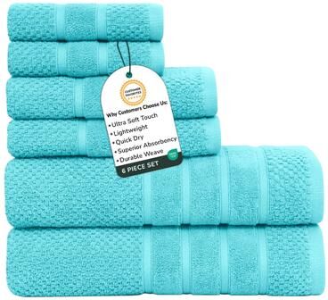 Feather & Stitch New York Feather and Stitch NY 650 GSM Premium Cotton 6 Piece Towel Set Super Absorbent Quick Dry Spa Quality