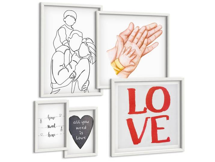 BILDER SET 5er Set - 50x50 cm & 20x30 cm & 40x60 cm Weißer Rahmen - Weltraum-Astronauten-Sterne