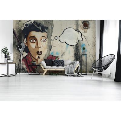 Vliestapete A.S. CRÉATION "Streetart Fototapete PopArt Frau Vintage Bunt", grau, B:2,55m H:0,02m L:3,5m, Vlies, Tapeten