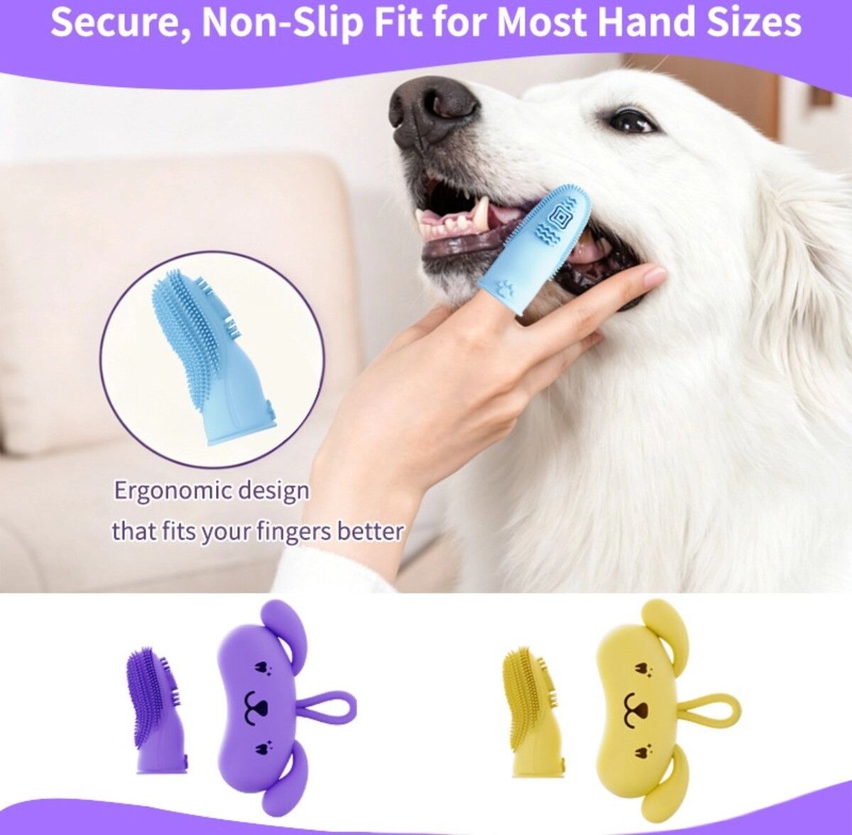 INF Brosse à dents à doigt en silicone pour chiens et chats – Brosse orale douce en silicone pour plaque et mauvaise haleine Bleu