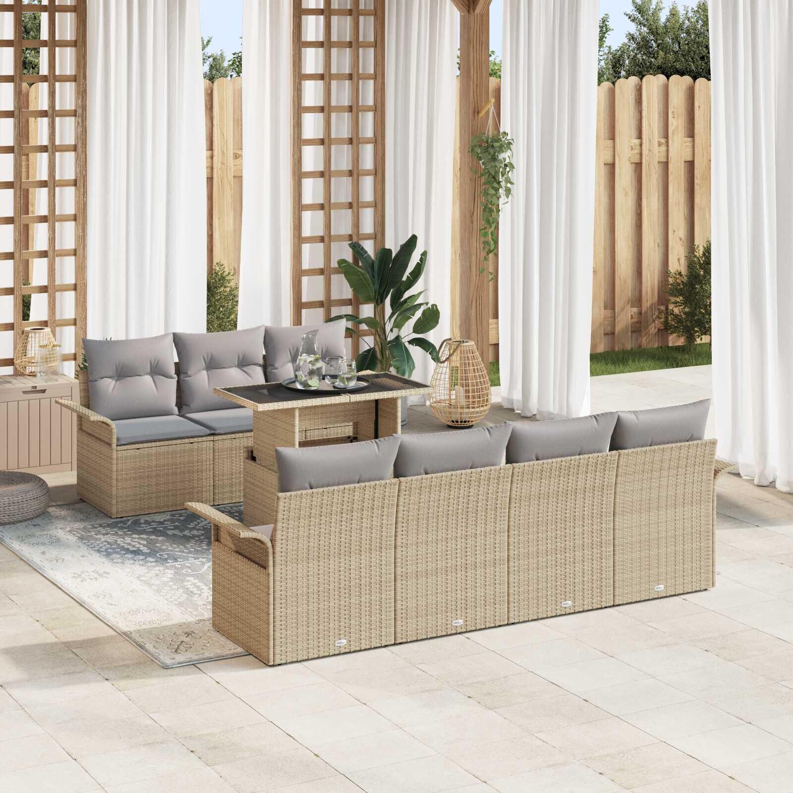 Garten-Sofa-Set, Beige - Poly-Rattan, modular - 7 Sitzplätze
