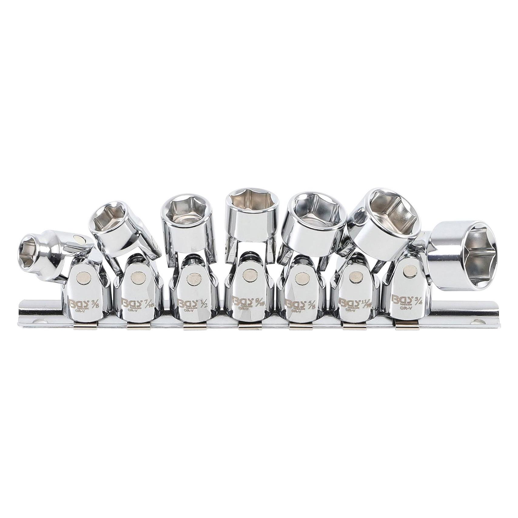 BGS Gelenk-Steckschlüssel-Satz, Sechskant 10 mm (3/8") SW 3/8" - 3/4" Zollgrössen 7-tlg. (1/2", 11/16", 3/4", 5/8", 9/16") (9501)