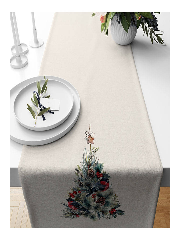 Wallity Tischläufer in Creme/ Grün - (L)135 x (B)40 cm - onesize