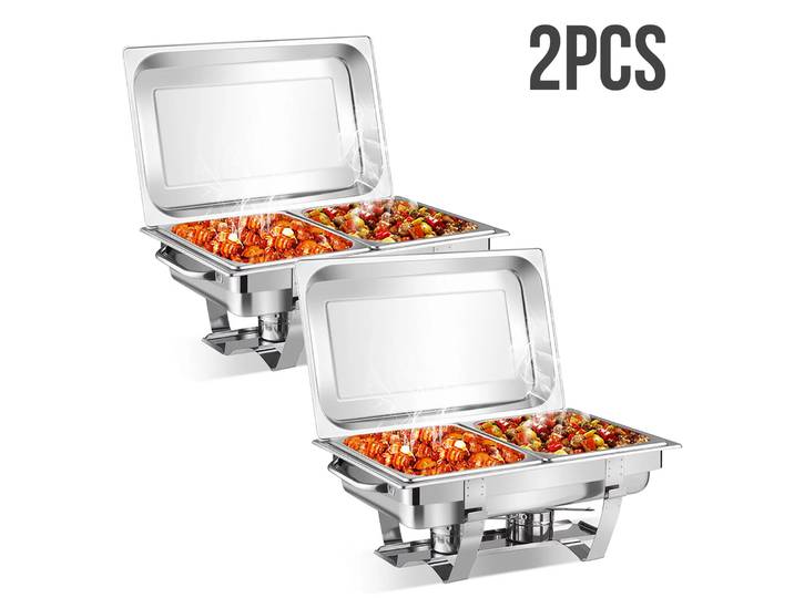 Ensemble de chauffe-plats pour buffet, 2 pièces, 8 Qt, pliable, rectangulaire, en acier inoxydable, avec 2 demi-bacs à aliments, chauffe-plats pour traiteur, service