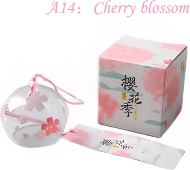 Inspire Curations Japanese Glass Furin Wind Chime Sakura Cherry Blossom Hanging Bell Decor a14