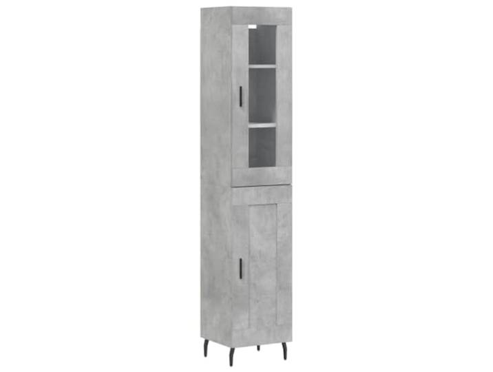 GFMGUEMV Highboard Betongrau 34,5x34x180 cm Holzwerkstoff mit Tuer Stabiler Holzwerkstoff, viel Stauraum, elegante Eisenbeine, vielseitig nutzbar