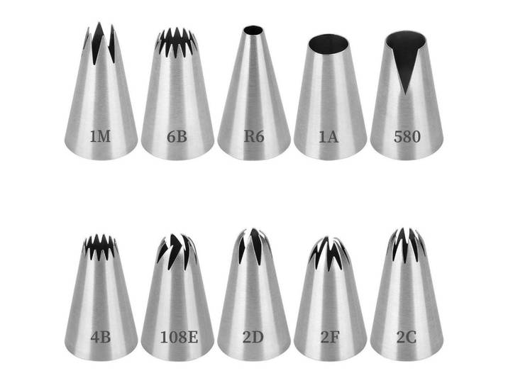 Spritztüllen 10er Set Edelstahl Groß, Silberfarben, Metall, 2.4x2.4x4.4 cm, Backen & Backzubehör, Garnieren & Verzieren