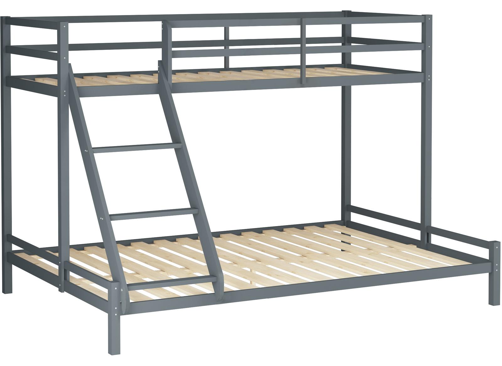 Etagenbett >Athen2< in Grau, Kiefer - 143x142x208cm (BxHxT)