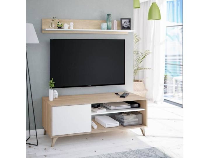 Dmora - Support TV Dhuijse Buffet pour télévision de salon avec 1 porte Meuble TV de salon Buffet design 135x40h50 cm Chêne