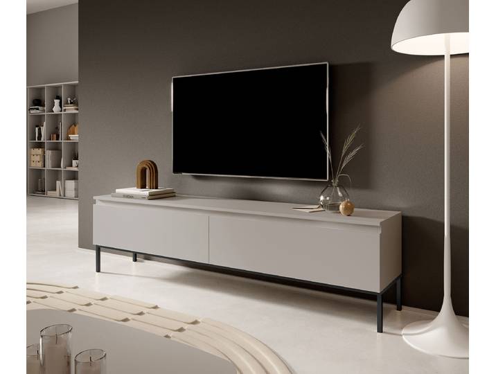 Meuble TV Bemmi Façade : MDF panneau de fibres de densité moyenne revêtu Corps : panneau de particules revêtu Beige/Cachemire/Noir 175cm