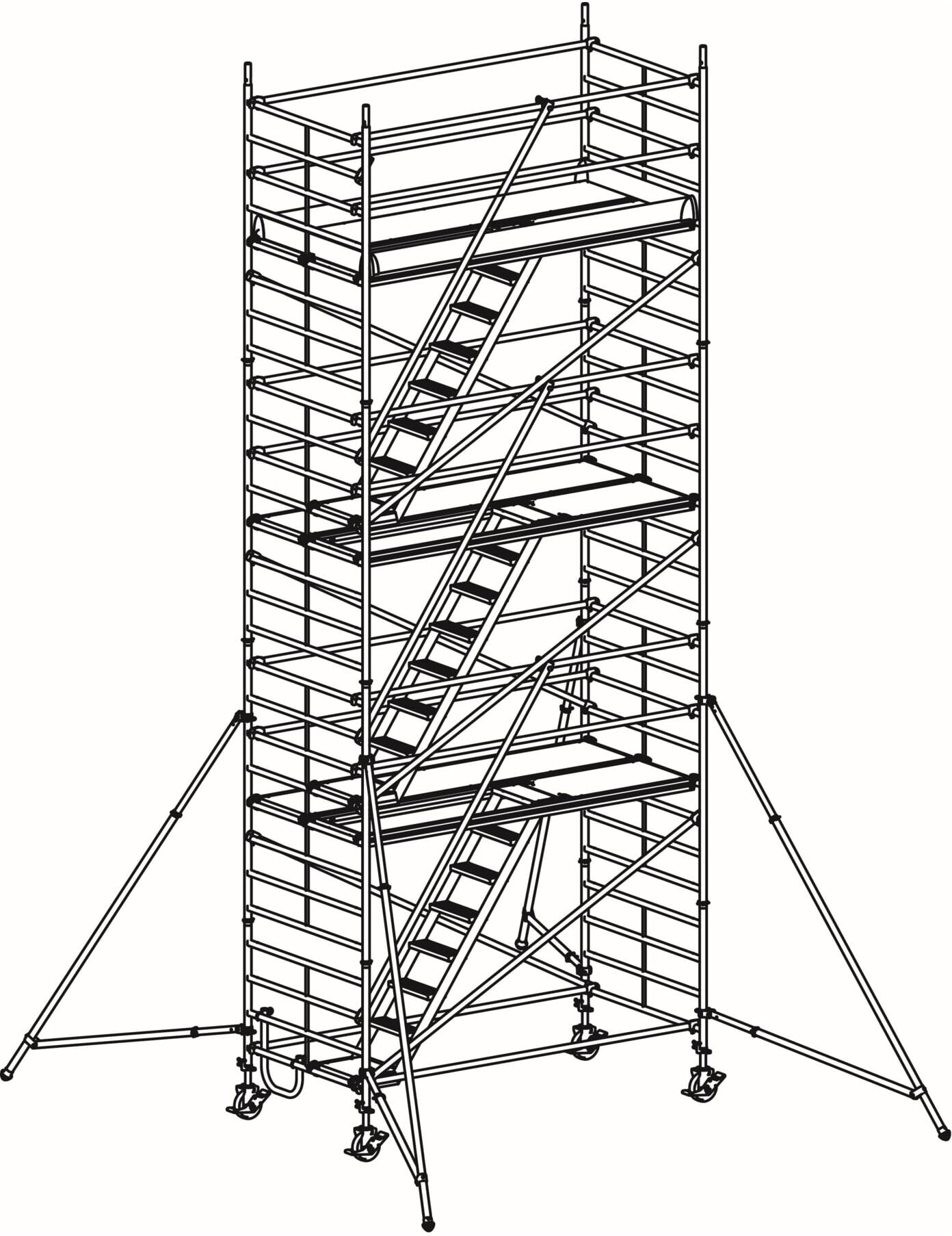 Hymer Treppen-Fahrgerüst   2,95x1,50m   Reichhöhe 8,4 m   mit Lenkrollen und Feststellbremsen, 857308)
